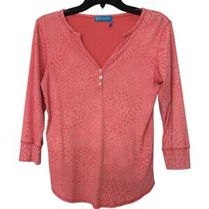 Fresh Produce Y2K Pink V Neck Fitted Henley Long Sleeve Top Made In The USA Sm